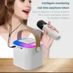 Karaoke Machine with Dual Microphone Bluetooth Speaker Outdoor Party Singing Bluetooth Speaker Portable Sub woofer Microphone Stereo Sound RGB Light 1200MAh Battery Outdoors Wireless Speaker Rechargeable