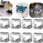 10Pcs Aluminium Stove Disposable Cover, Gas Burner Bib Liners Stove Cover, Cleaning Pad Mat Kitchen