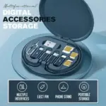 Multifunctional USB Data Cable Set, Storage Box with Multi USB Charging Adapter Cable Kit Micro USB A Type C Lighting, Charging and Data Transfer Cable Kit, Card Storage, Tray Eject Pin. (Midblue)