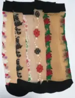 Pack of 4 Ladies Ankle Short Skin or Black Socks Silk & Cotton Lace Ultra-Thin - Image 2