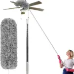 Grey Duster Extendable Telescopic Microfiber Duster, Feather Duster with Extra Long 100 inches Telescopic Pole and Bendable Head,Washable,Hand Duster for Cleaning High Ceiling Fans, Cars, Blinds, Cobweb