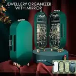 Foldable Jewellery Box Organizers with Mirror Earring Hanging Holder | Earrings Hanger Stand Low Price | New Gift for Girls big size Two sided with lock Glass Earring cupboard tray drawer Plastic Rotating Makeup Cosmetic Neck Lace Lipstick Acrylic