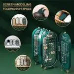 Foldable Jewellery Box Organizers with Mirror Earring Hanging Holder | Earrings Hanger Stand Low Price | New Gift for Girls big size Two sided with lock Glass Earring cupboard tray drawer Plastic Rotating Makeup Cosmetic Neck Lace Lipstick Acrylic - Image 6