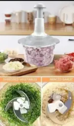 1.5 litre, 4 blades manual hand chopper with FOUR blades and egg mixer (doubles as salad mixer), multipurpose manual chopper, kitchen essential, lockable and space saving chopper and grinder, your kitchen partner, manual mince chopper, vegetable grinder - Image 2