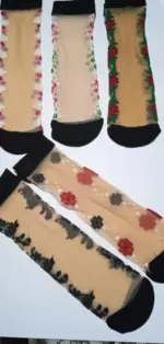 Pack of 4 Ladies Ankle Short Skin or Black Socks Silk & Cotton Lace Ultra-Thin - Image 3