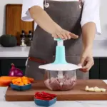 1.5 litre, 4 blades manual hand chopper with FOUR blades and egg mixer (doubles as salad mixer), multipurpose manual chopper, kitchen essential, lockable and space saving chopper and grinder, your kitchen partner, manual mince chopper, vegetable grinder
