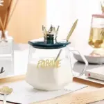 2 mug sets Premium 400ml Crown Glass Mug – Clear Coffee & Tea Cup with Crown Cover and Stainless Steel Spoon (Two packages)