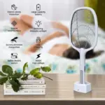 Mosquitoes Lamp Racket 2 In 1 Electric Fly Swatter Powerful USB Rechargeable Grid 3-Layer Mesh Home Fly Killer Lamp WITH STAND