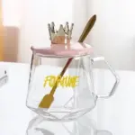 2 mug sets Premium 400ml Crown Glass Mug – Clear Coffee & Tea Cup with Crown Cover and Stainless Steel Spoon (Two packages) - Image 5
